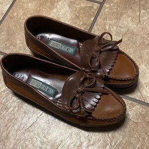 Brown The Leather Collections Loafers with Fringe and Bow 6W